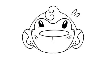 Cartoon monkey face with curly hair.