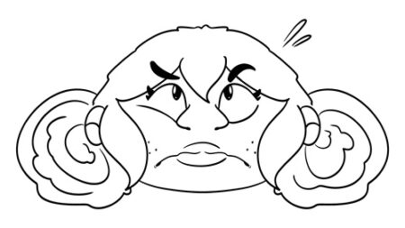 Angry cartoon character with curly hair.