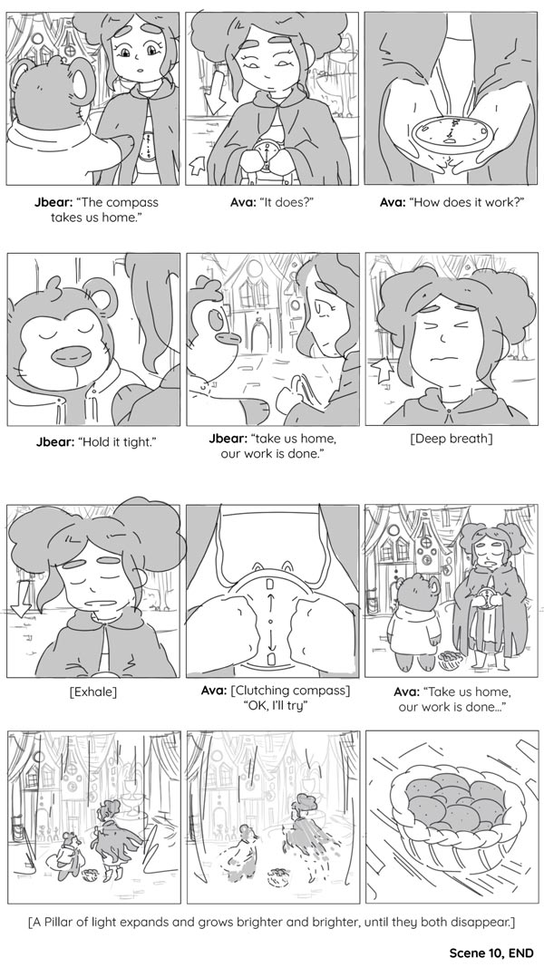 Comic characters using a magical compass.