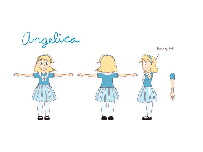 Animated girl character with hearing aids.