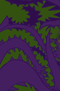 Purple and green abstract thorny pattern.