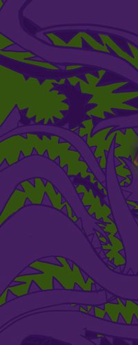 Purple and green abstract thorny pattern.