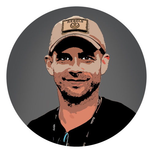 Illustrated portrait of a man wearing a cap.