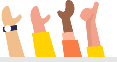 diversity-two-color-2_xyiook Illustration of four raised hands, diverse colors.