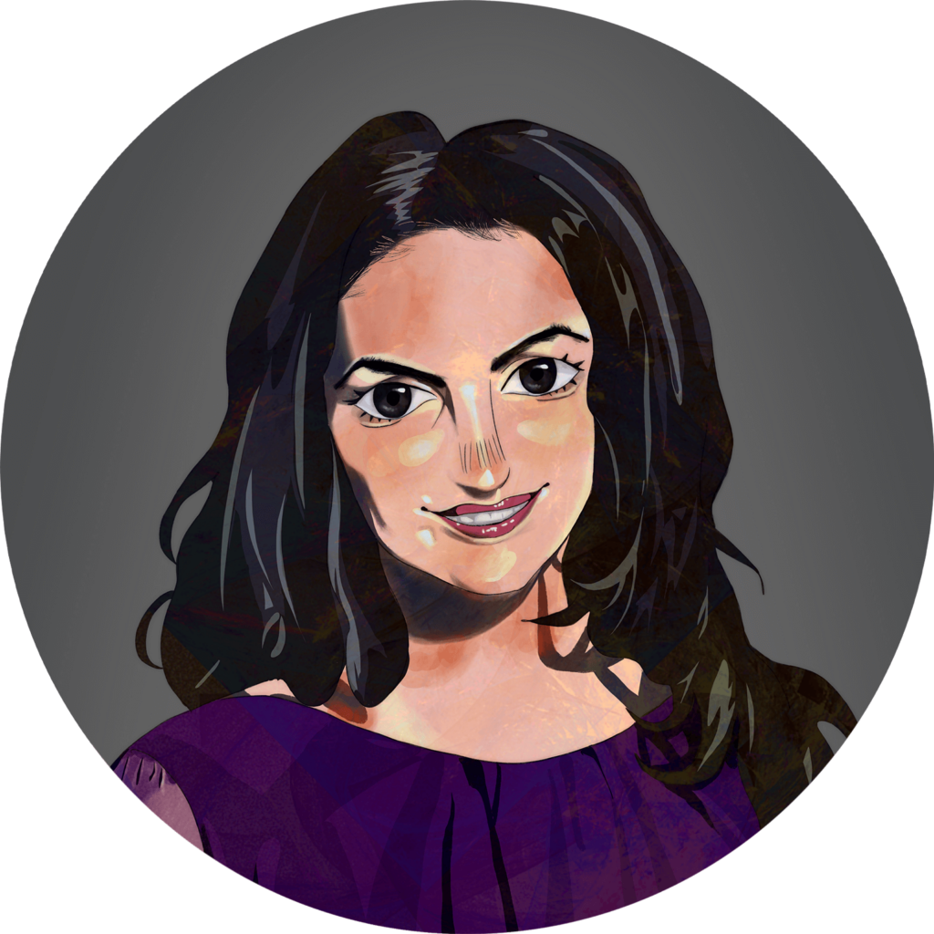 Illustrated portrait of a woman smiling.