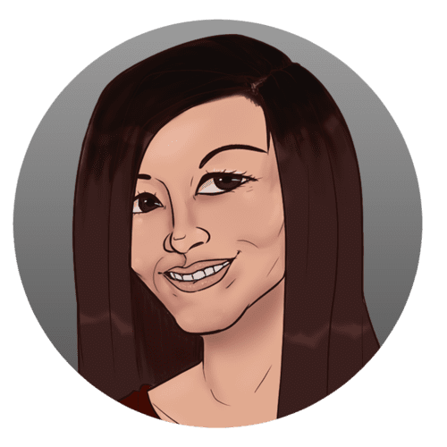 Smiling woman cartoon portrait, long hair.