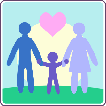 Family holding hands under a heart.