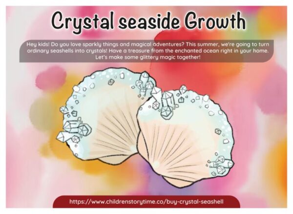 A picture of two shells with the words crystal seaside growth.