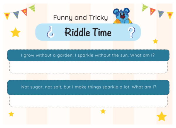 A riddle time game with a blue mouse on it.