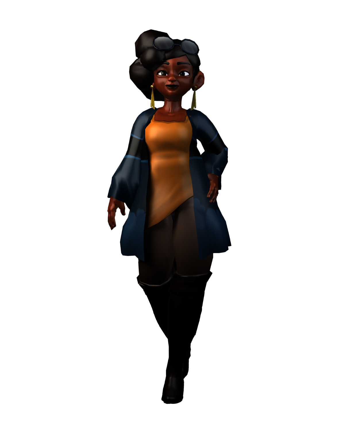 Stylish animated woman in a dark coat.