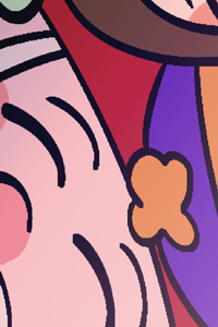 A close up of the face of a cartoon character.
