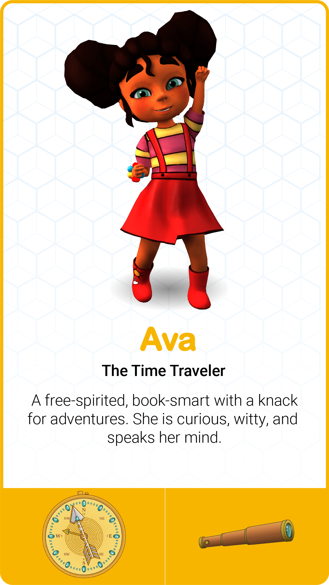 Animated girl character named Ava smiling.