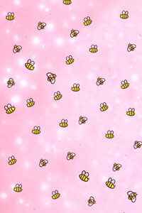 A pink background with bees all over it.