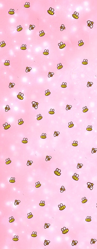 A pink background with bees all over it.