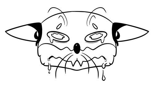 A drawing of a cat face with tears coming out it.