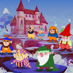 A group of dwarfs and wizards in front of a castle.