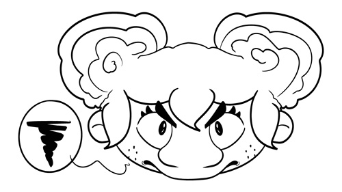 A drawing of an angry face with horns