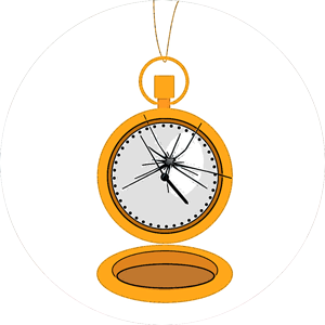 A yellow clock is hanging from the side of a wall.