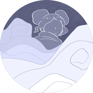 A drawing of an elephant sleeping on top of a hill.