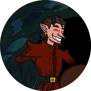 A cartoon picture of a man with red eyes.