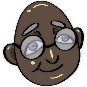 A cartoon of an african american man wearing glasses.
