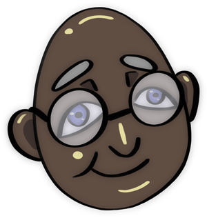 A cartoon of an african american man wearing glasses.