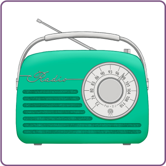 Vintage green radio with tuning dial.