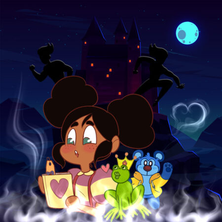 A girl with a heart and two animals