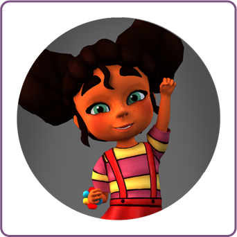 Animated girl with pigtails and striped shirt.
