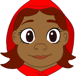 A cartoon of a girl with brown hair wearing red.
