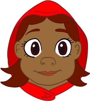 A cartoon of a girl with brown hair wearing red.
