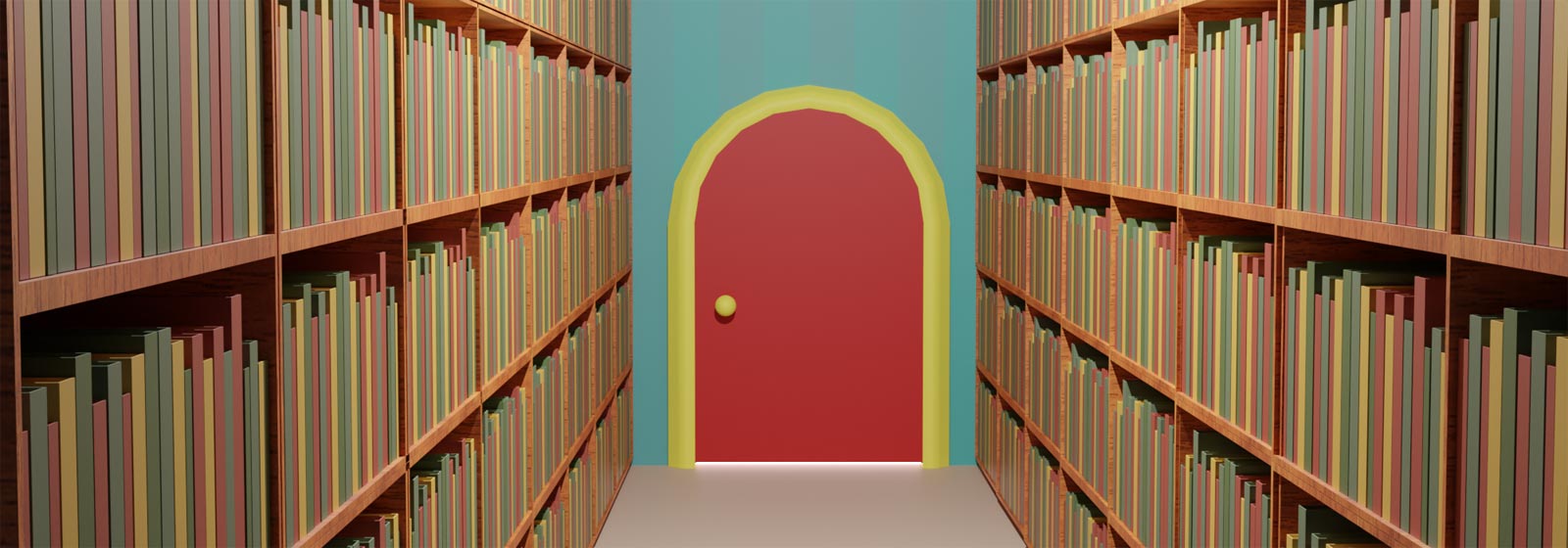 A red door in the middle of a room.