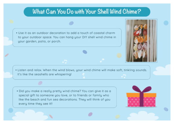A page with instructions for how to use the shell wind chime.