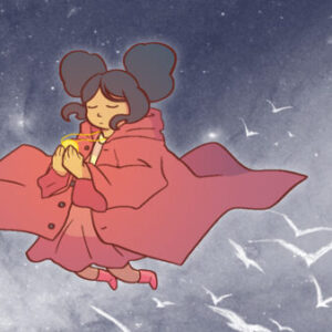 A girl in pink is flying through the air