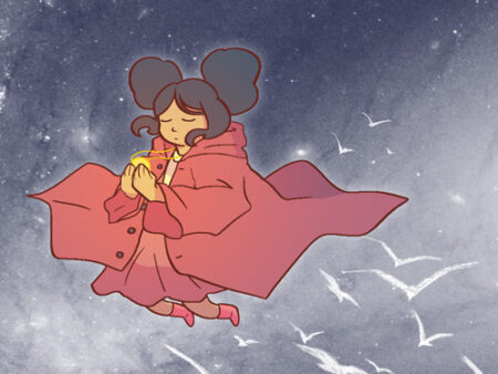 A girl in pink is flying through the air
