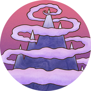 A purple mountain with clouds in the sky.