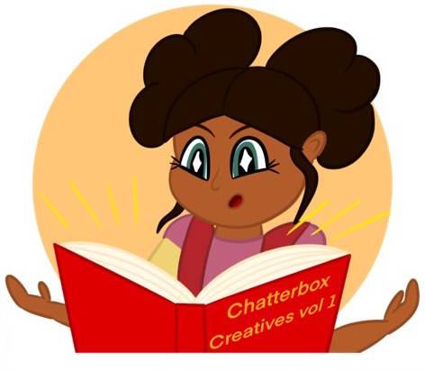 chatterbox-img1 Girl reading "Chatterbox Creatives vol 1" book.