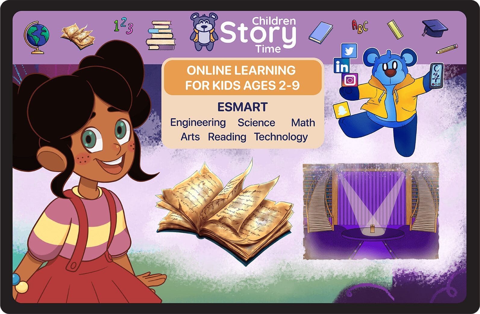 Online learning poster for children ages 2-9.