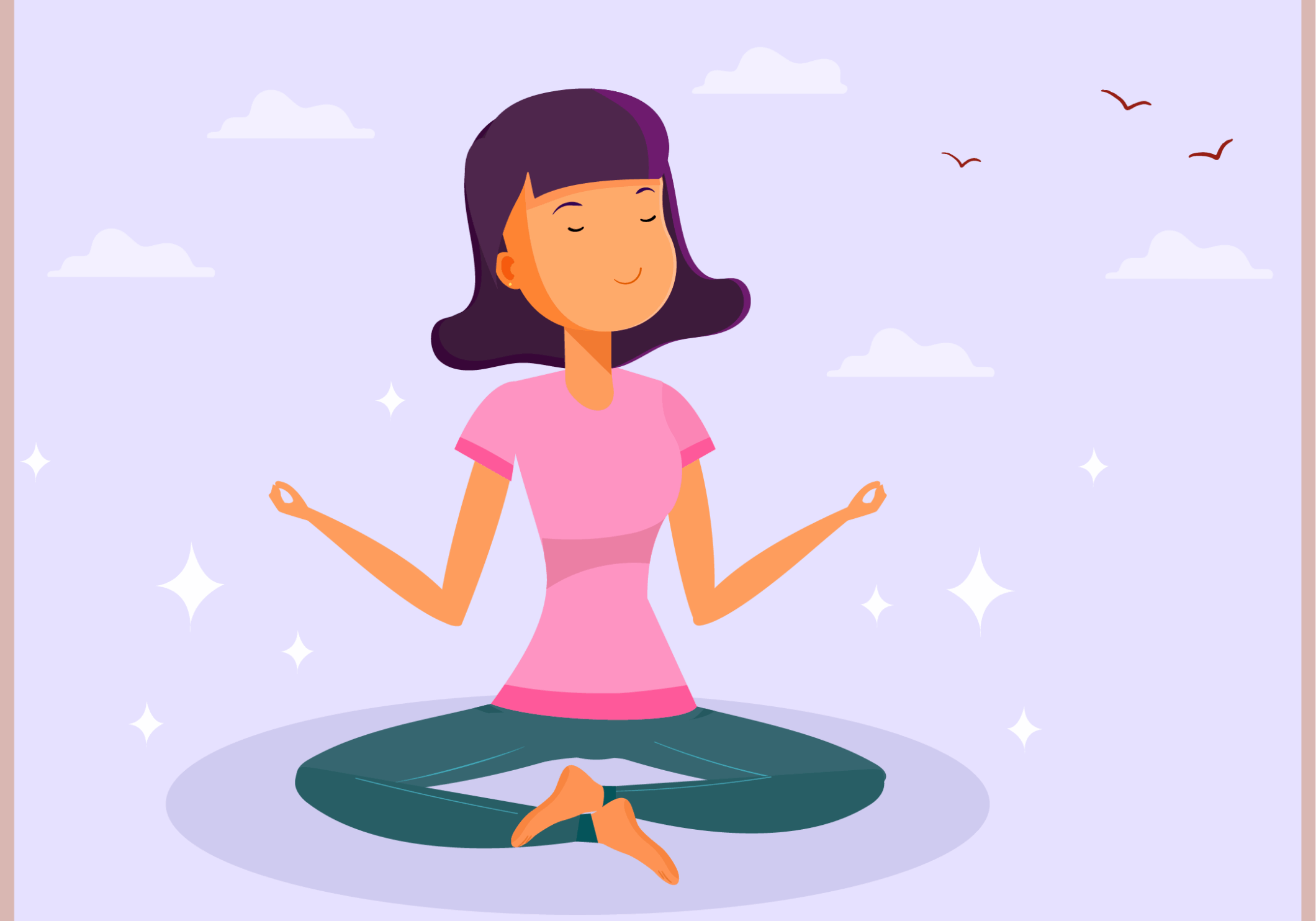Illustration of woman meditating in nature.