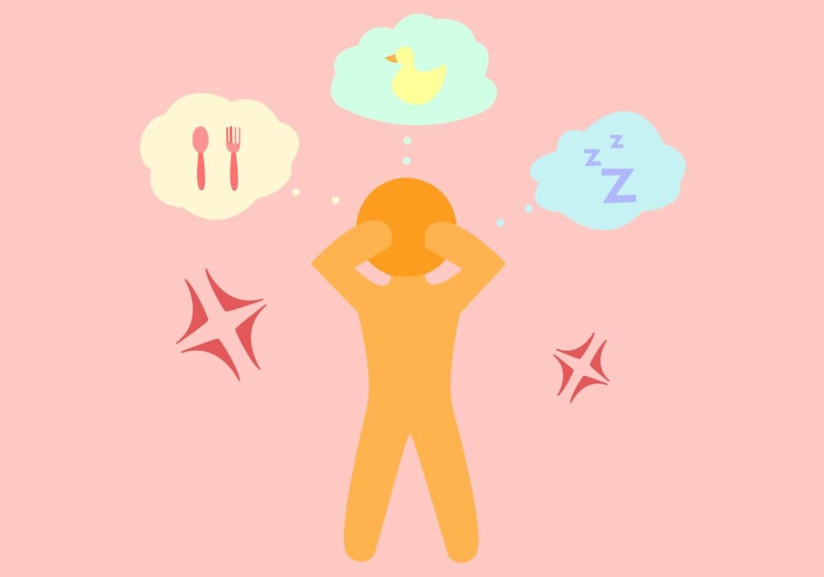 Person overwhelmed with thoughts and emotions.
