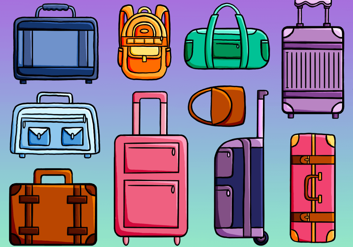 Various colorful bags and suitcases illustration.